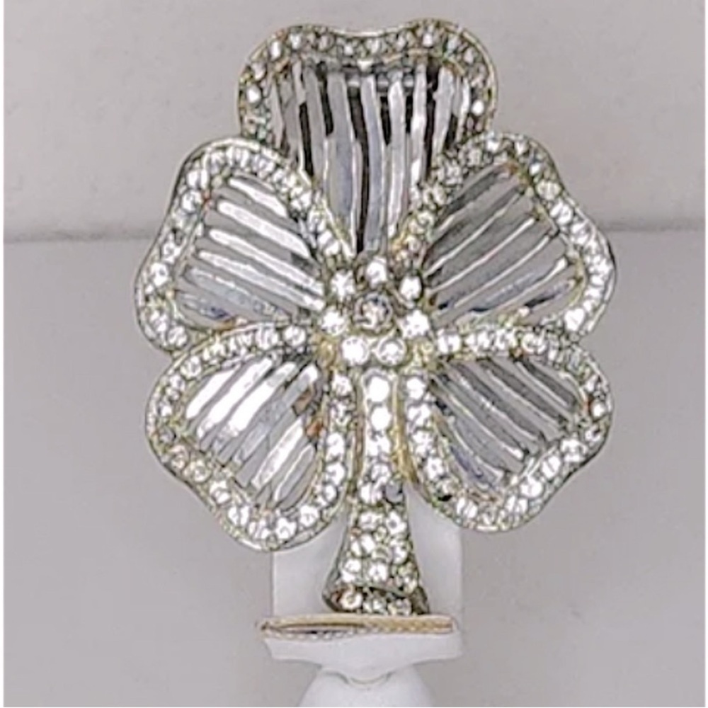 Silver Rhinestone Clover Brooch Antique Decades of Fashion San Francisco CA